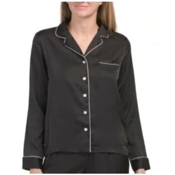 House of Harlow 1960 Other - House of Harlow Black Stretch Velour‎ Button Collared Pajama PJ Top Cozy  Luxury